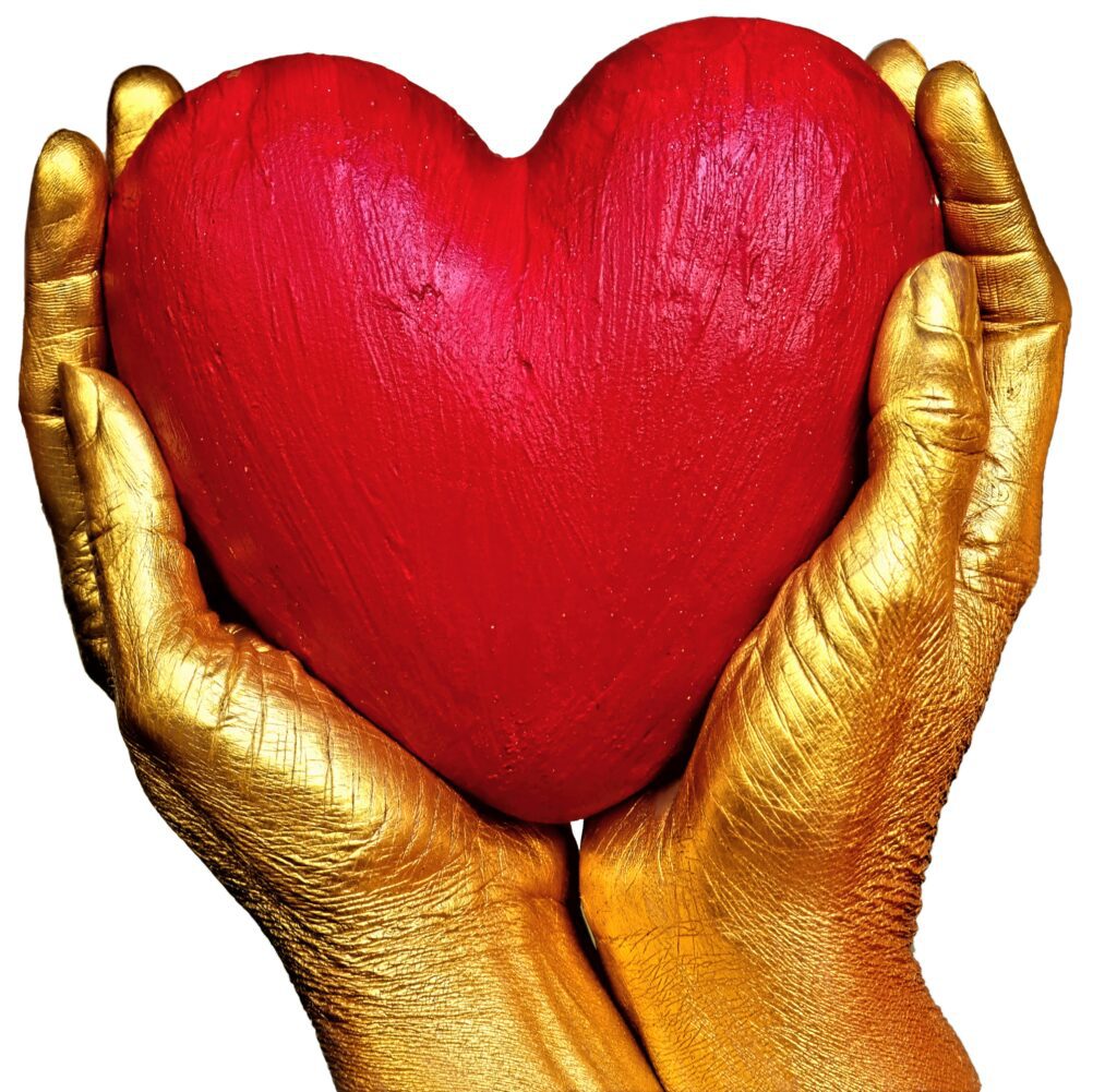 Hände halten ein rotes Herz – Symbol für emotionale Verbindung und Herzkohärenz