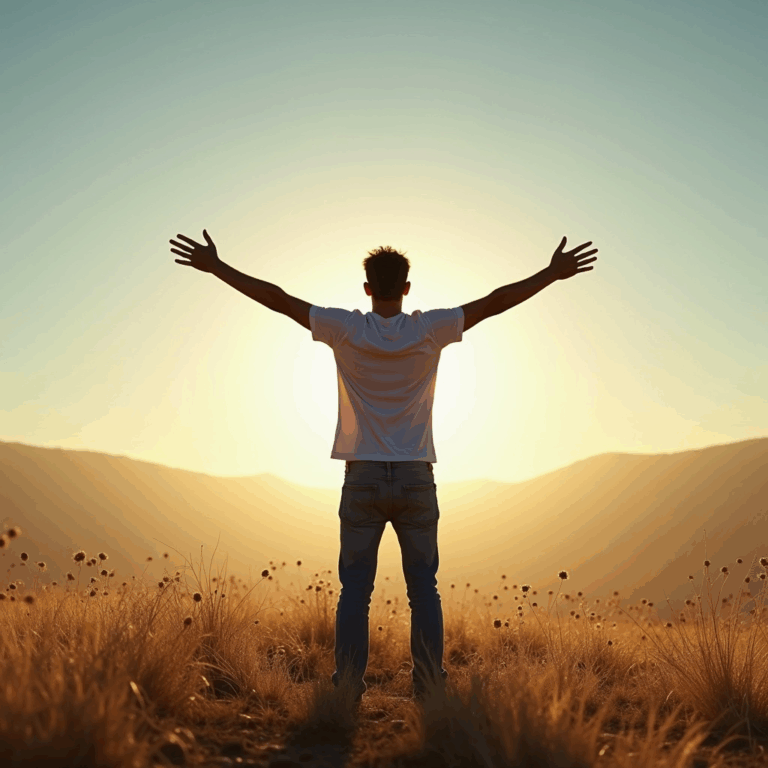 Person streckt bei Sonnenuntergang die Arme aus – Symbolbild für Selbstermächtigung und innere Freiheit